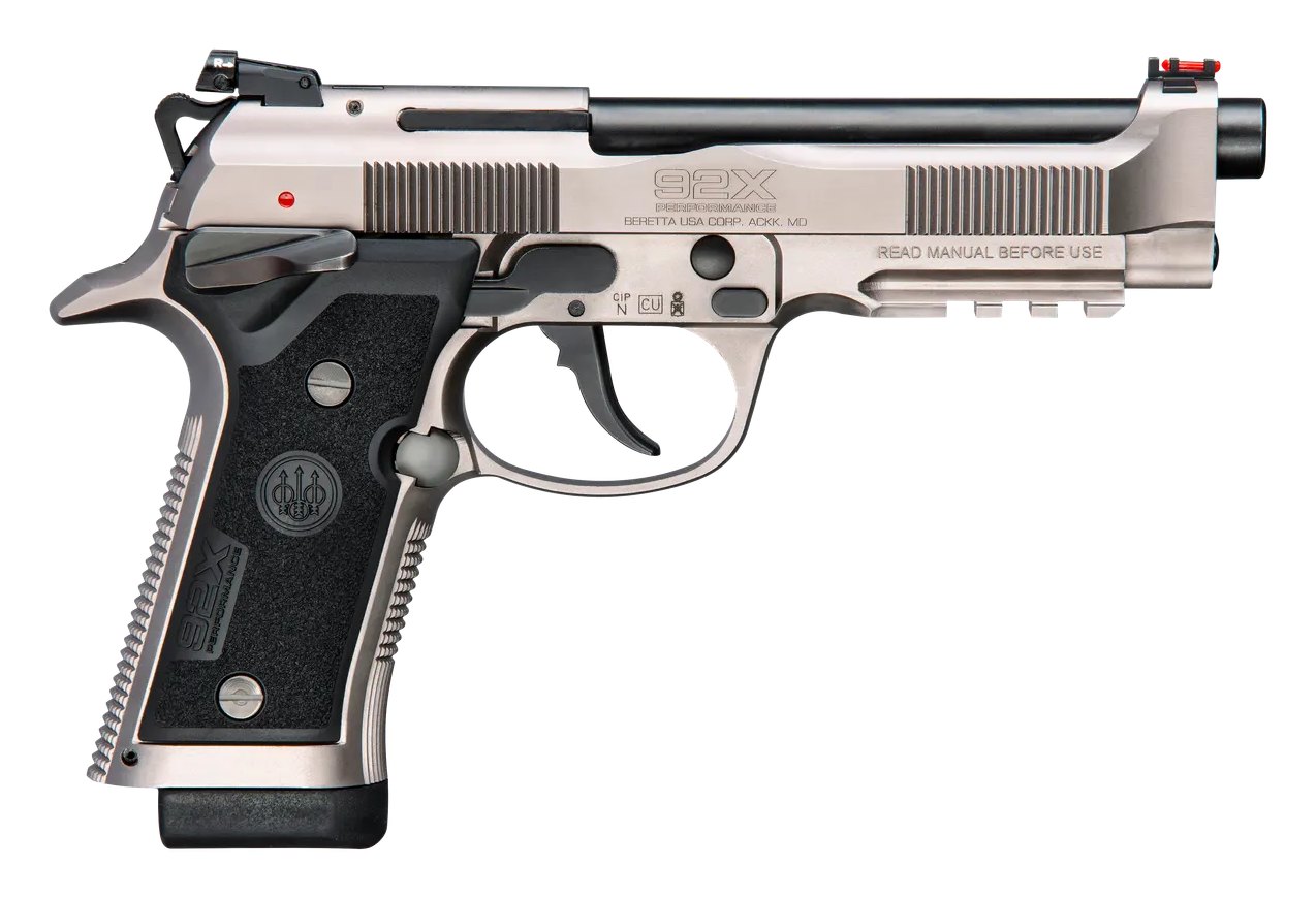 Beretta 92X Performance de profil droit, levier de sûreté et guidon fibre optique visibles