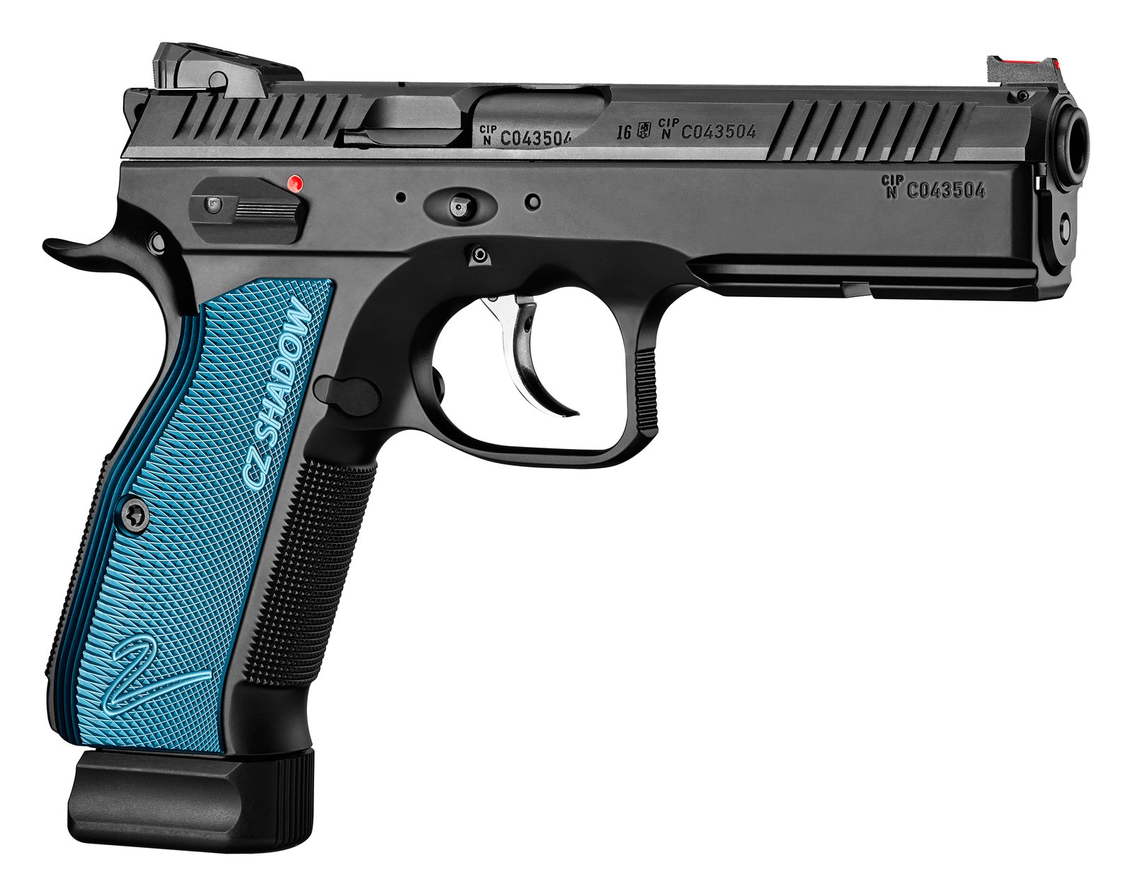 CZ Shadow 2 de profil droit, arrêtoir de culasse et poussoir de chargeur