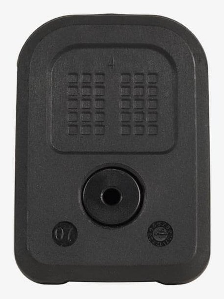 Talon de chargeur Magpul PMAG 17 GL9 vu de dessous, verrou de plaque de fond